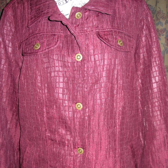 Christopher & Banks Women's XL Jacket Blazer Burgundy Pockets Textured New Tags - Picture 3 of 10